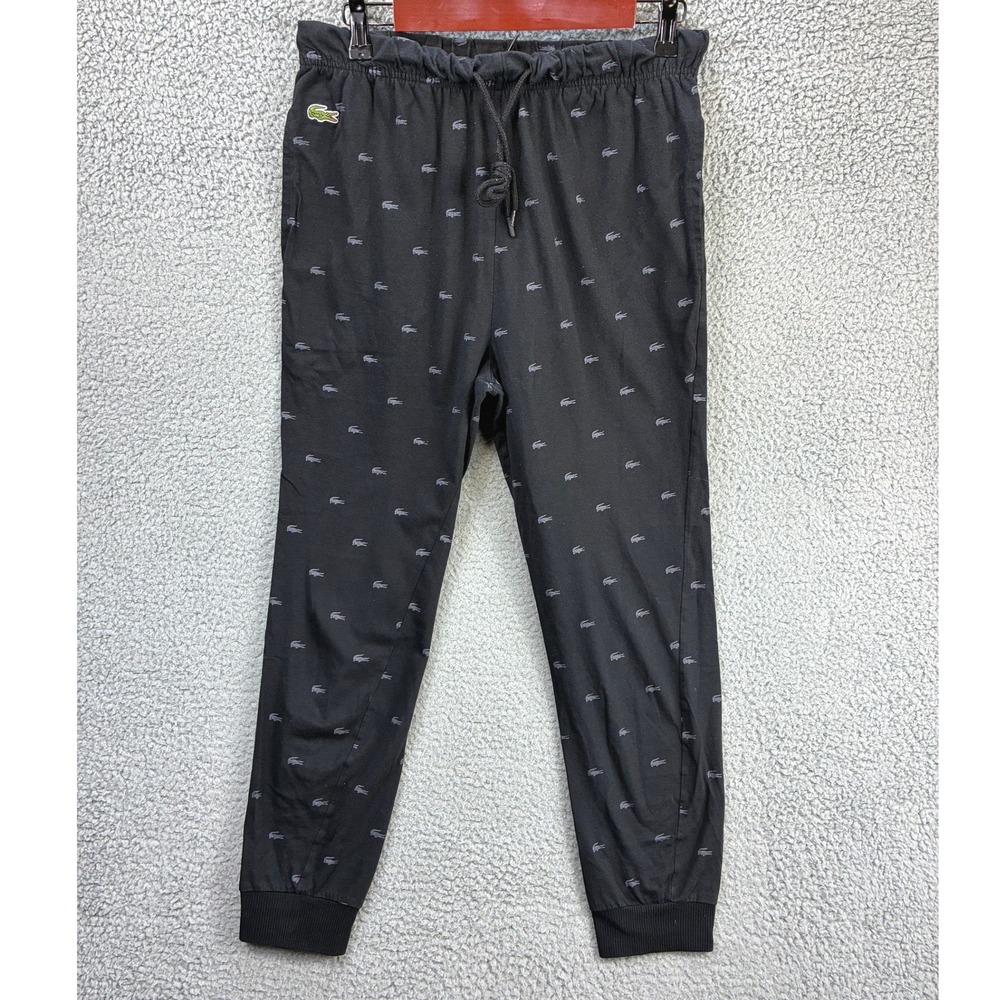 Lacoste All Over Logo Jogger Pants Mens M Black Sleepwear Lounge Pajama